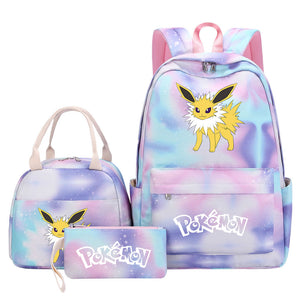 Pokemon Charmander Umbreon Flareon  Eevee Pink Starry Sky SchoolBag Backpack Lunch Box Bag Book Pencil Bags  3pcs Set