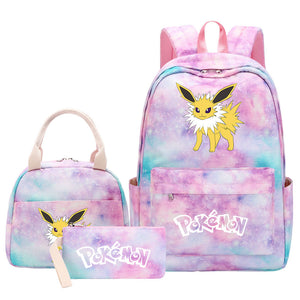 Pokemon Charmander Umbreon Flareon  Eevee Pink Starry Sky SchoolBag Backpack Lunch Box Bag Book Pencil Bags  3pcs Set