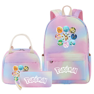 Pokemon Charmander Umbreon Flareon  Eevee Pink Starry Sky SchoolBag Backpack Lunch Box Bag Book Pencil Bags  3pcs Set