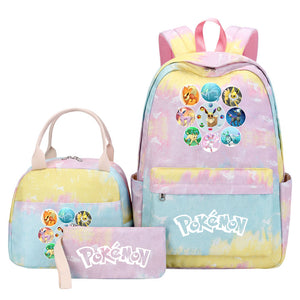 Pokemon Charmander Umbreon Flareon  Eevee Pink Starry Sky SchoolBag Backpack Lunch Box Bag Book Pencil Bags  3pcs Set