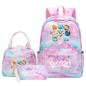 Pokemon Charmander Umbreon Flareon  Eevee Pink Starry Sky SchoolBag Backpack Lunch Box Bag Book Pencil Bags  3pcs Set