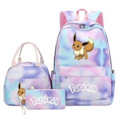 Pokemon Charmander Umbreon Flareon  Eevee Pink Starry Sky SchoolBag Backpack Lunch Box Bag Book Pencil Bags  3pcs Set