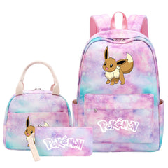 Pokemon Charmander Umbreon Flareon  Eevee Pink Starry Sky SchoolBag Backpack Lunch Box Bag Book Pencil Bags  3pcs Set