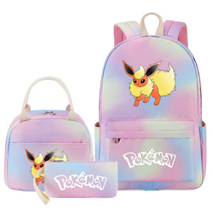 Pokemon Charmander Umbreon Flareon  Eevee Pink Starry Sky SchoolBag Backpack Lunch Box Bag Book Pencil Bags  3pcs Set
