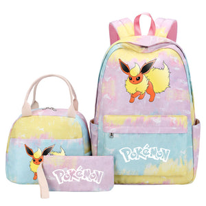 Pokemon Charmander Umbreon Flareon  Eevee Pink Starry Sky SchoolBag Backpack Lunch Box Bag Book Pencil Bags  3pcs Set