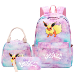 Pokemon Charmander Umbreon Flareon  Eevee Pink Starry Sky SchoolBag Backpack Lunch Box Bag Book Pencil Bags  3pcs Set
