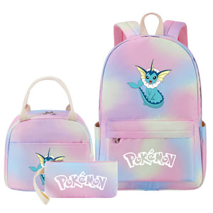 Pokemon Charmander Umbreon Flareon  Eevee Pink Starry Sky SchoolBag Backpack Lunch Box Bag Book Pencil Bags  3pcs Set