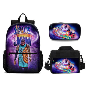Space Basketball Jam Schoolbag Travel Backpack Lunch Bag Pencil Case Set Gifts for Kids Students
