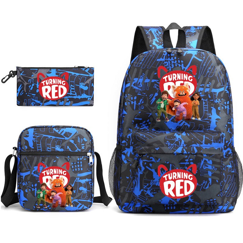 Turning Red SchoolBag Backpack Shoulder Bag Book Pencil Bags  3pcs Set