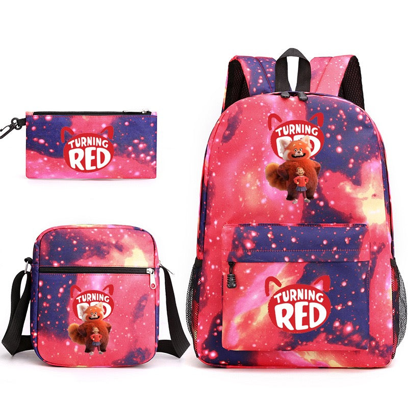 Turning Red SchoolBag Backpack Shoulder Bag Book Pencil Bags  3pcs Set