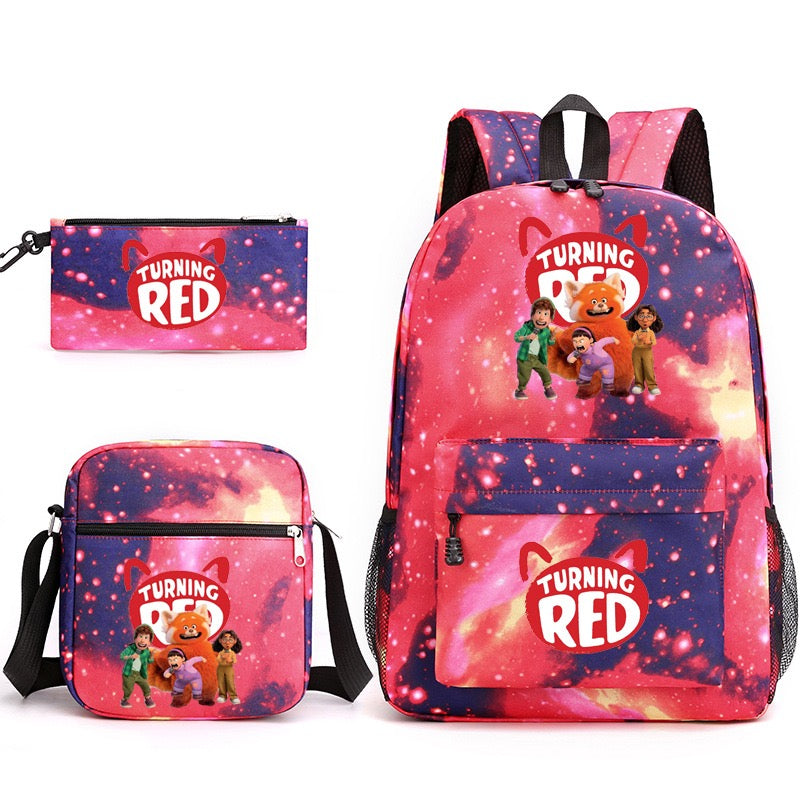 Turning Red SchoolBag Backpack Shoulder Bag Book Pencil Bags  3pcs Set
