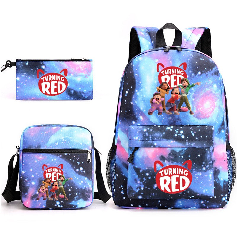 Turning Red SchoolBag Backpack Shoulder Bag Book Pencil Bags  3pcs Set
