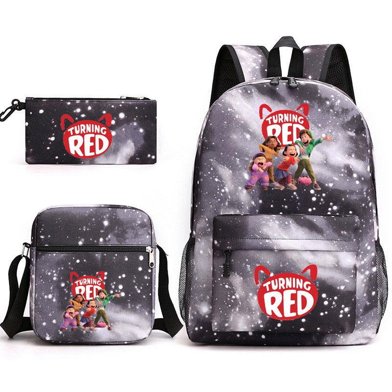 Turning Red SchoolBag Backpack Shoulder Bag Book Pencil Bags  3pcs Set
