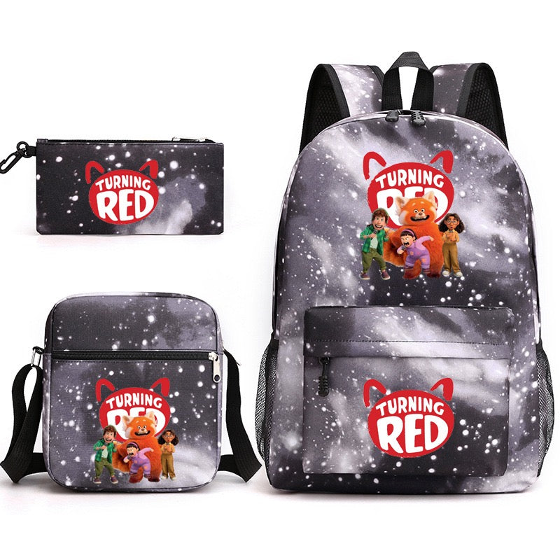 Turning Red SchoolBag Backpack Shoulder Bag Book Pencil Bags  3pcs Set
