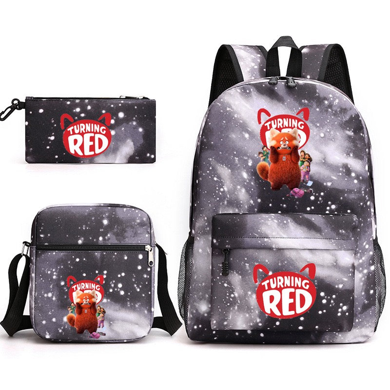 Turning Red SchoolBag Backpack Shoulder Bag Book Pencil Bags  3pcs Set
