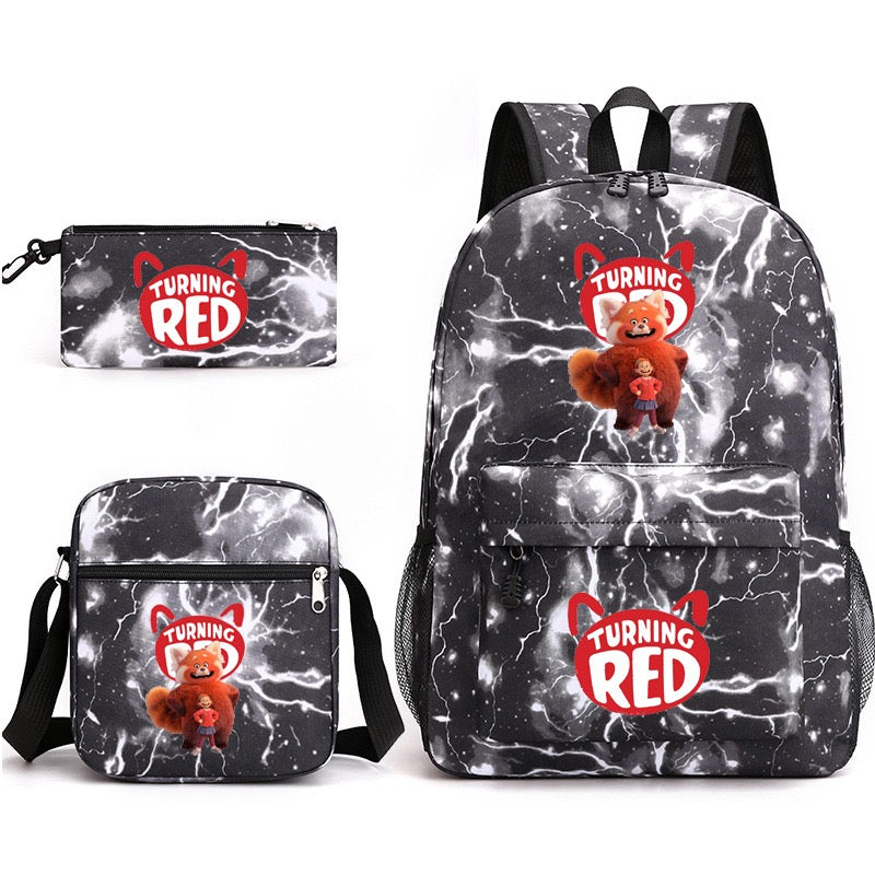 Turning Red SchoolBag Backpack Shoulder Bag Book Pencil Bags  3pcs Set