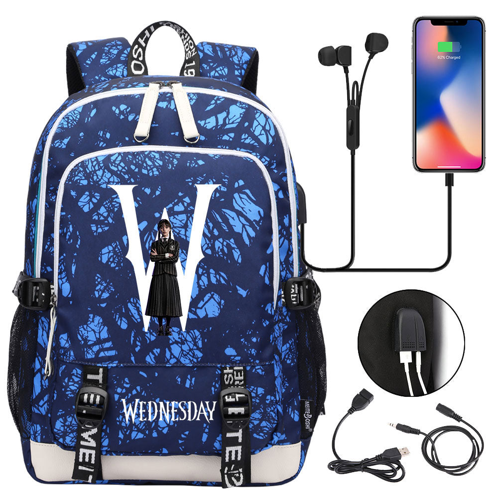Wednesday Addams  USB Charging Backpack School Note Book Laptop Travel Bags