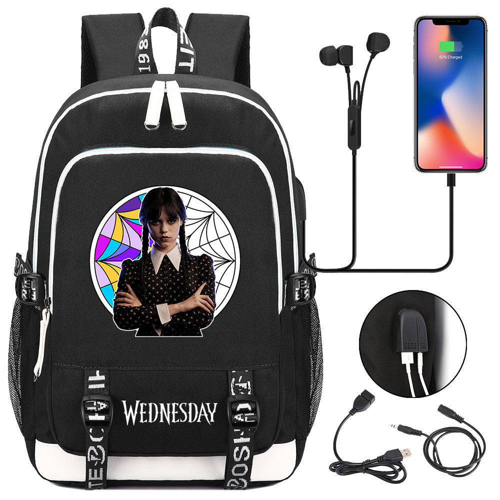 Wednesday Addams  USB Charging Backpack School Note Book Laptop Travel Bags