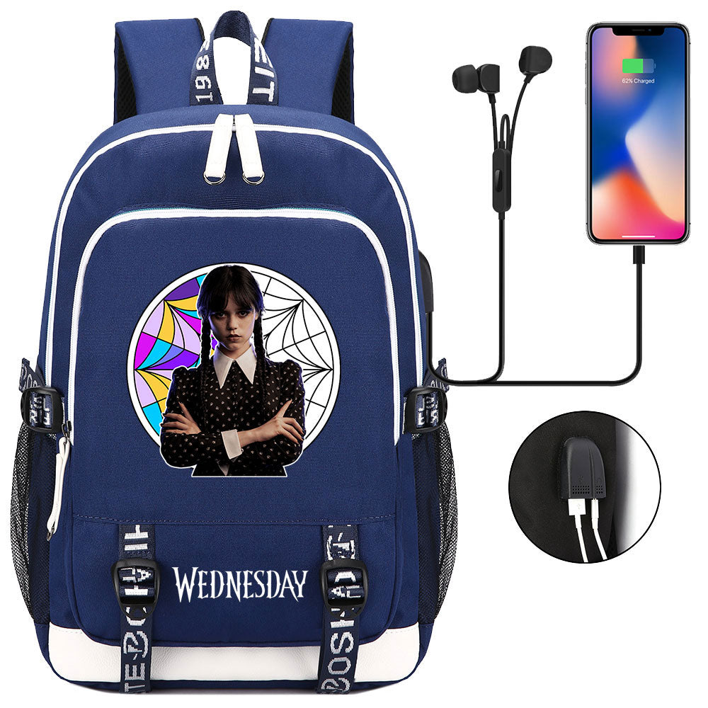 Wednesday Addams  USB Charging Backpack School Note Book Laptop Travel Bags