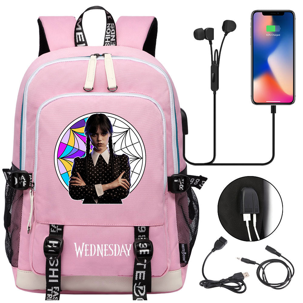 Wednesday Addams  USB Charging Backpack School Note Book Laptop Travel Bags