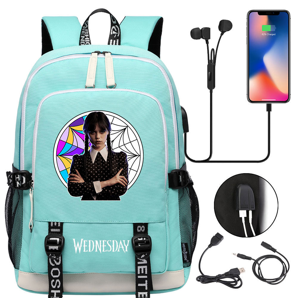 Wednesday Addams  USB Charging Backpack School Note Book Laptop Travel Bags