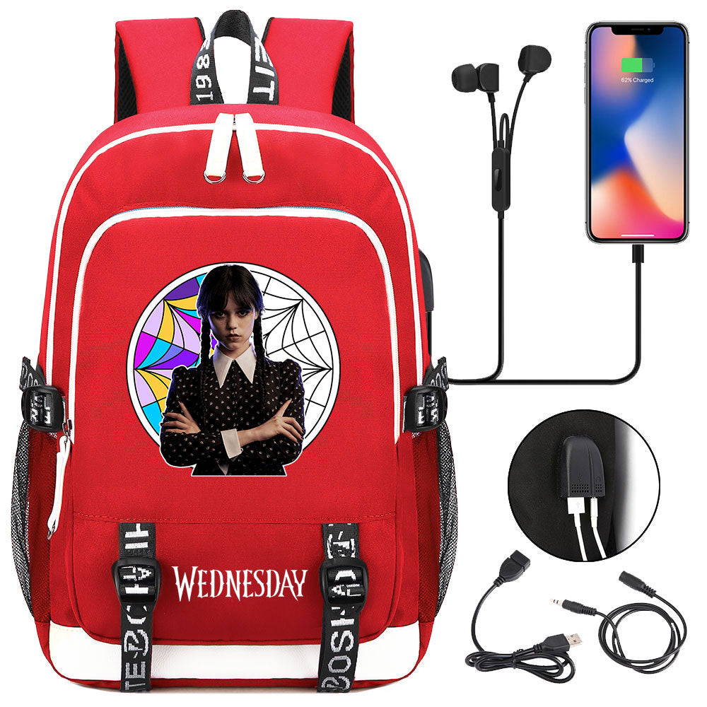 Wednesday Addams  USB Charging Backpack School Note Book Laptop Travel Bags