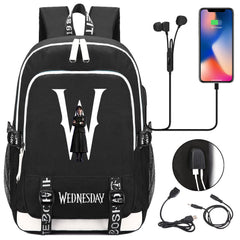 Wednesday Addams  USB Charging Backpack School Note Book Laptop Travel Bags