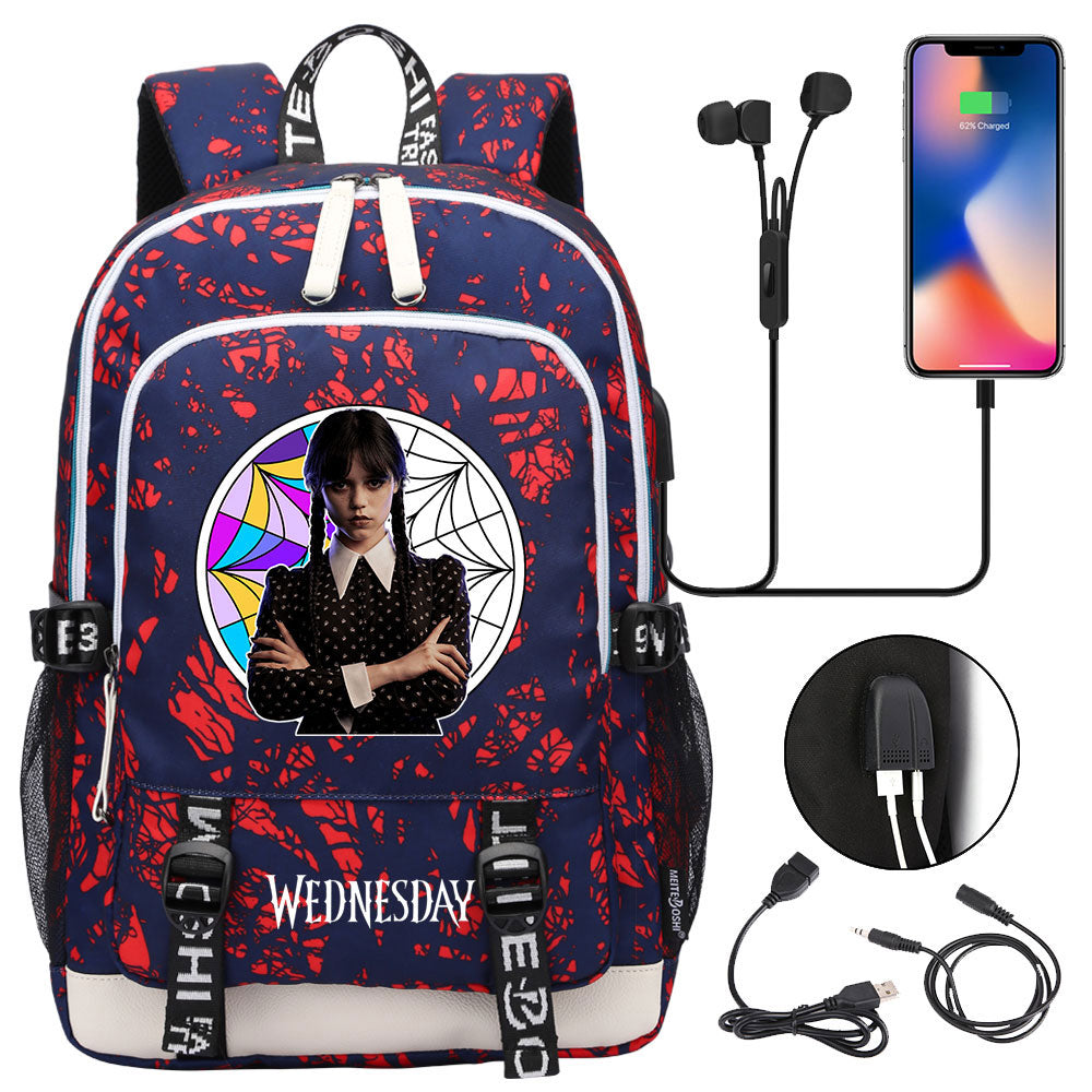 Wednesday Addams  USB Charging Backpack School Note Book Laptop Travel Bags