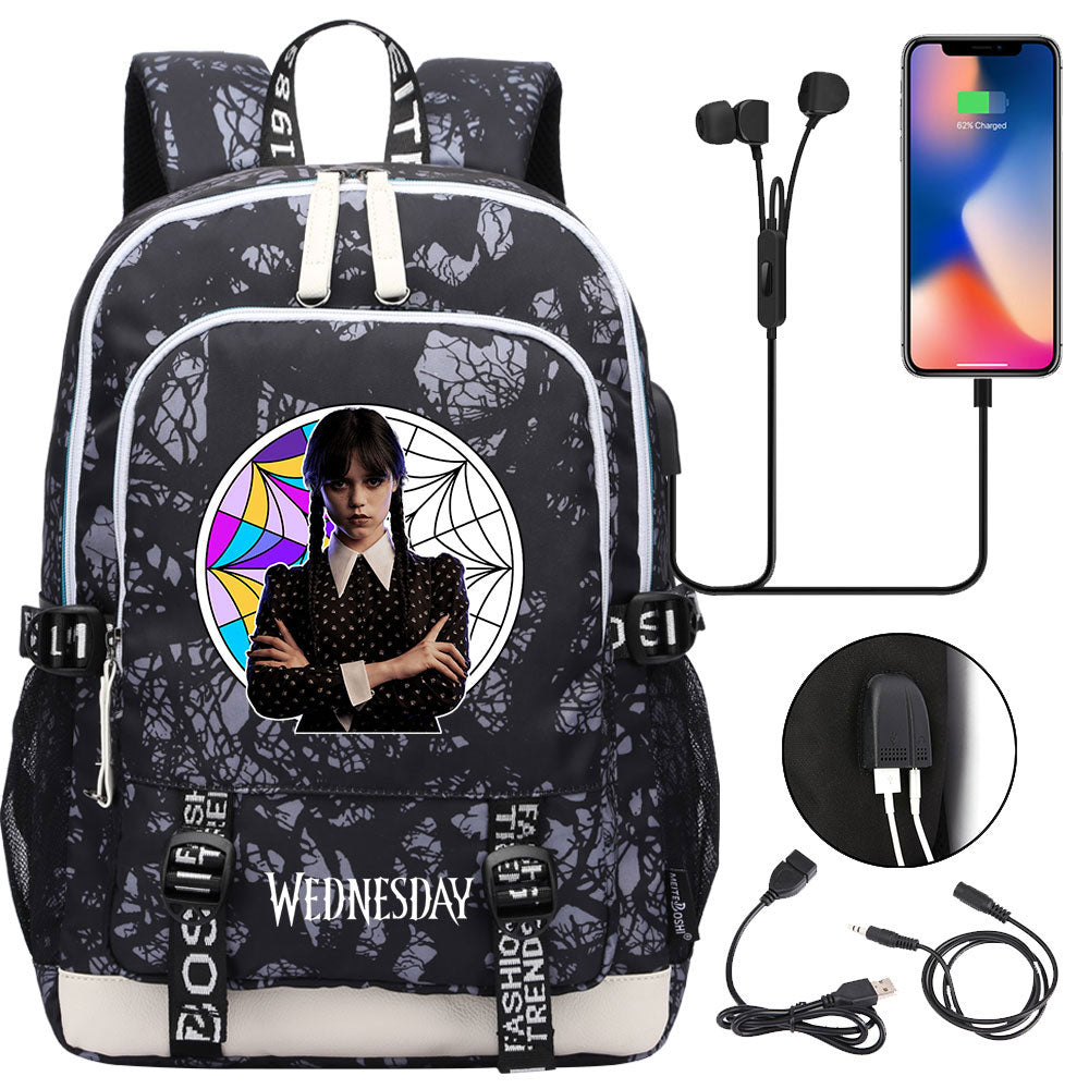 Wednesday Addams  USB Charging Backpack School Note Book Laptop Travel Bags