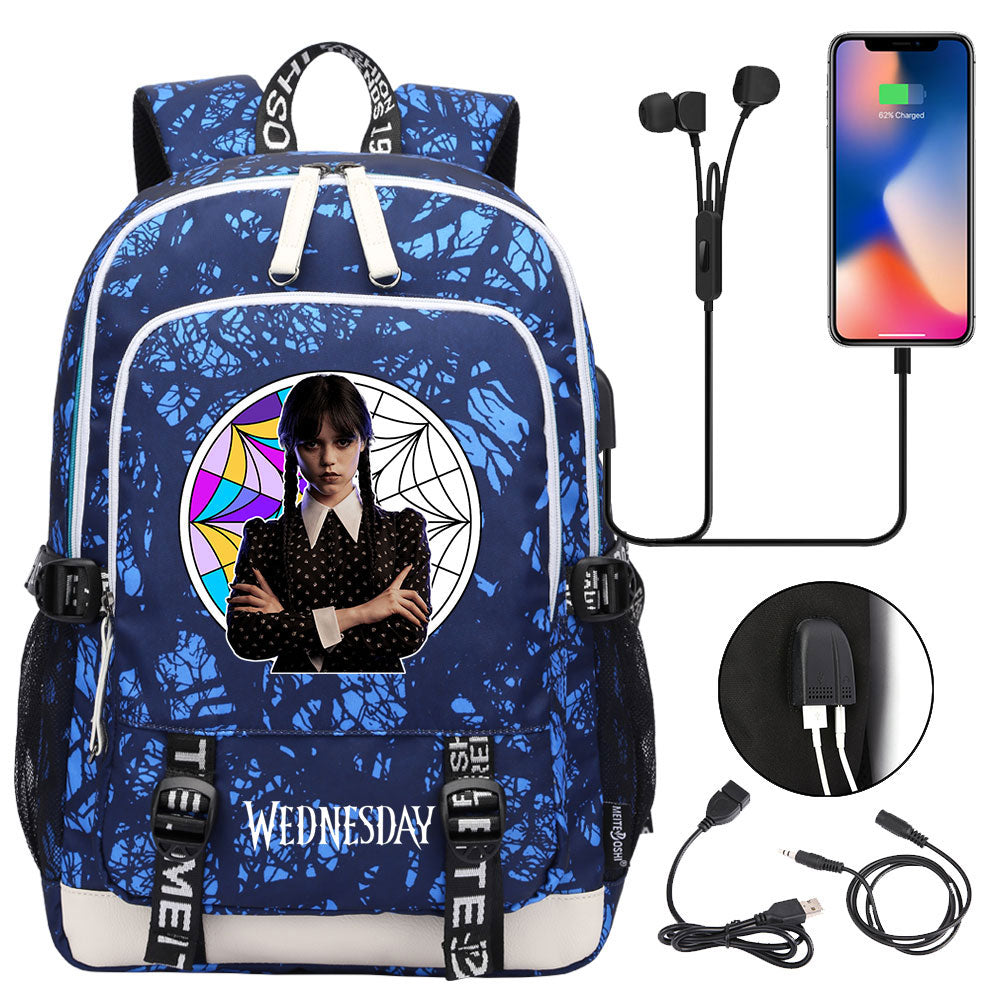 Wednesday Addams  USB Charging Backpack School Note Book Laptop Travel Bags