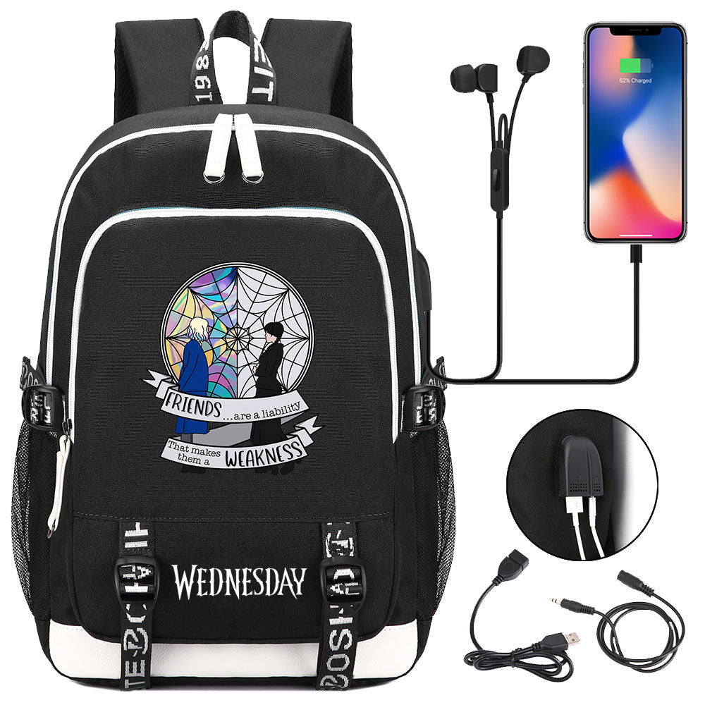 Wednesday Addams  USB Charging Backpack School Note Book Laptop Travel Bags