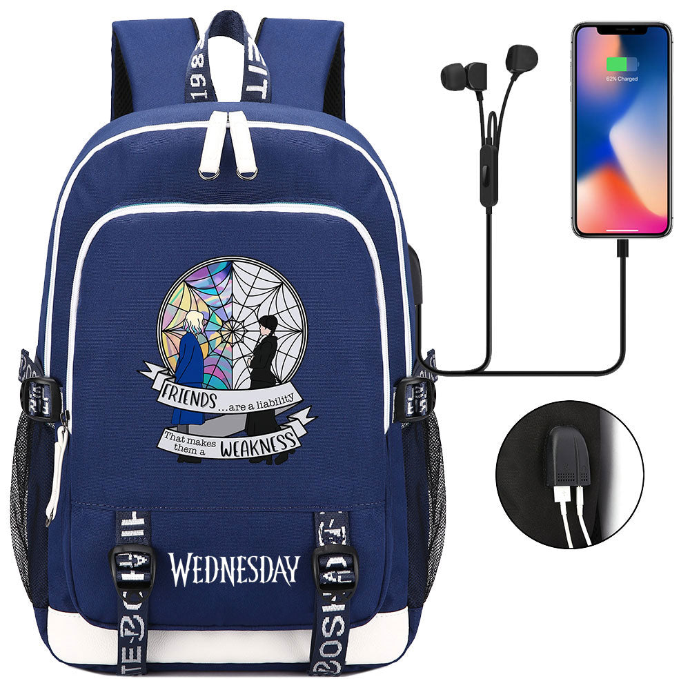 Wednesday Addams  USB Charging Backpack School Note Book Laptop Travel Bags