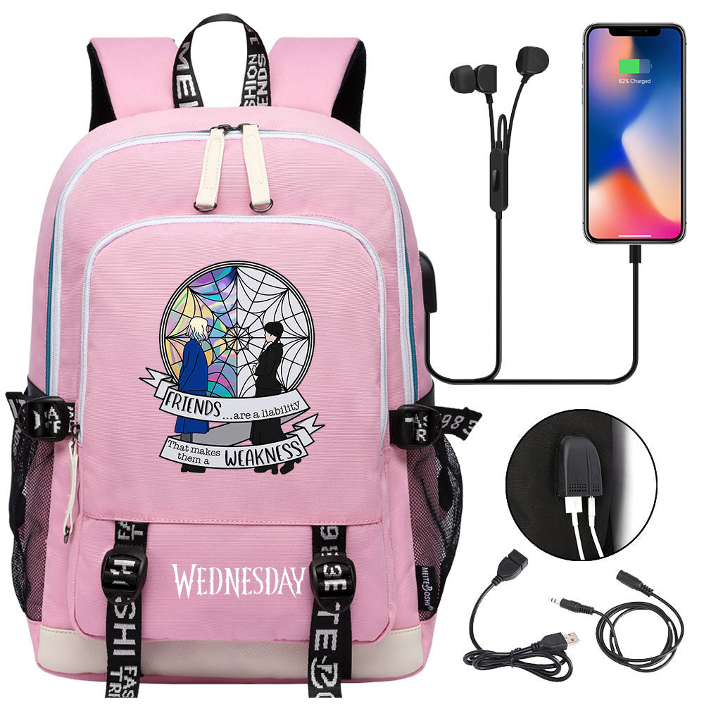 Wednesday Addams  USB Charging Backpack School Note Book Laptop Travel Bags