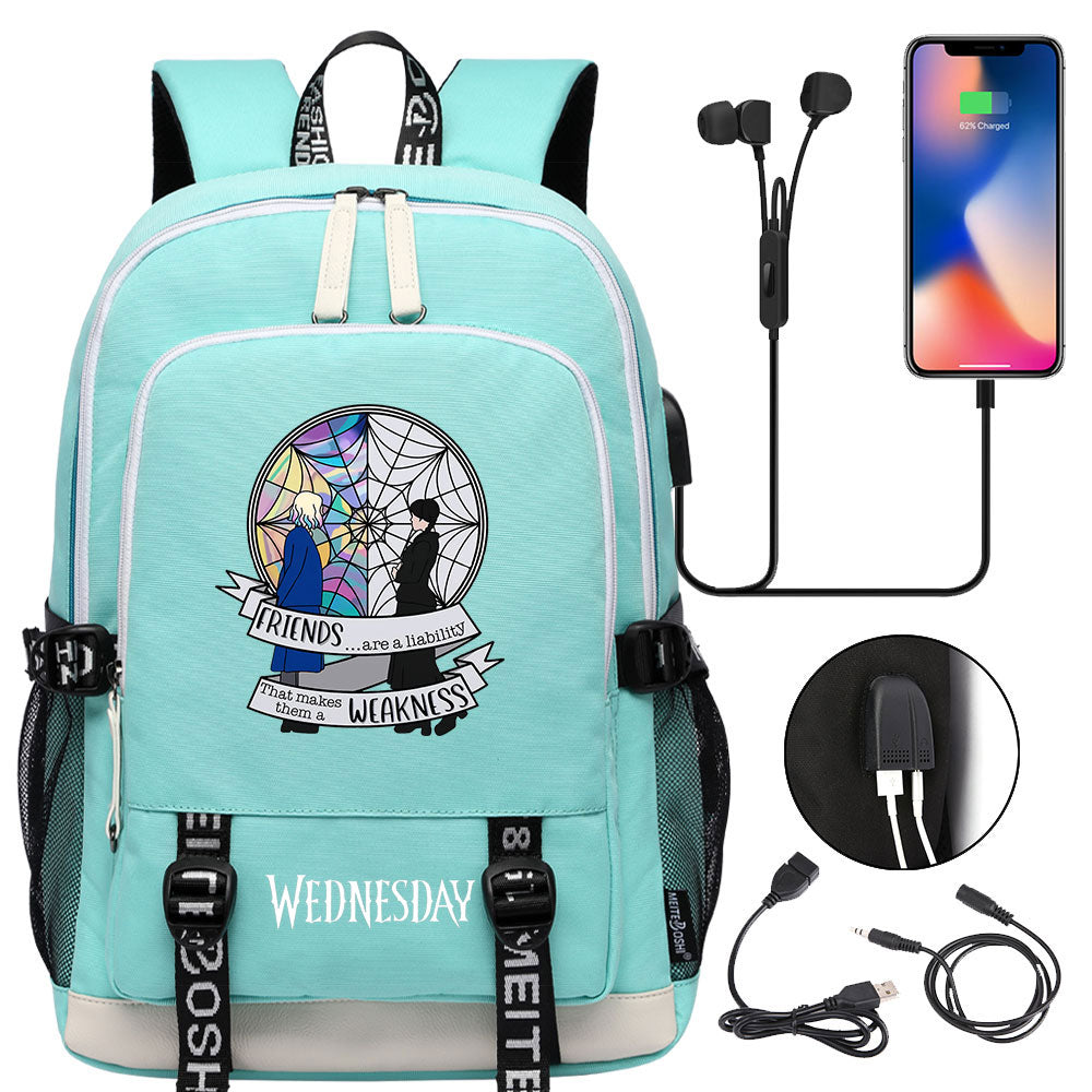 Wednesday Addams  USB Charging Backpack School Note Book Laptop Travel Bags