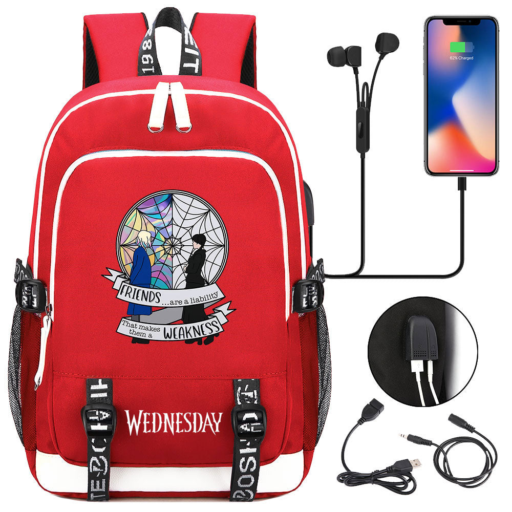Wednesday Addams  USB Charging Backpack School Note Book Laptop Travel Bags
