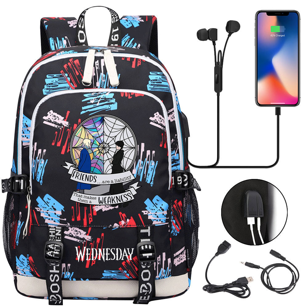 Wednesday Addams  USB Charging Backpack School Note Book Laptop Travel Bags