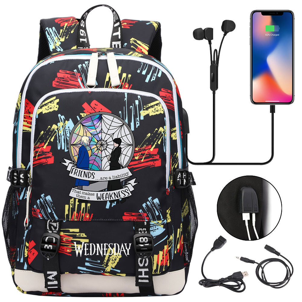 Wednesday Addams  USB Charging Backpack School Note Book Laptop Travel Bags