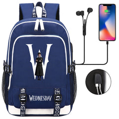 Wednesday Addams  USB Charging Backpack School Note Book Laptop Travel Bags