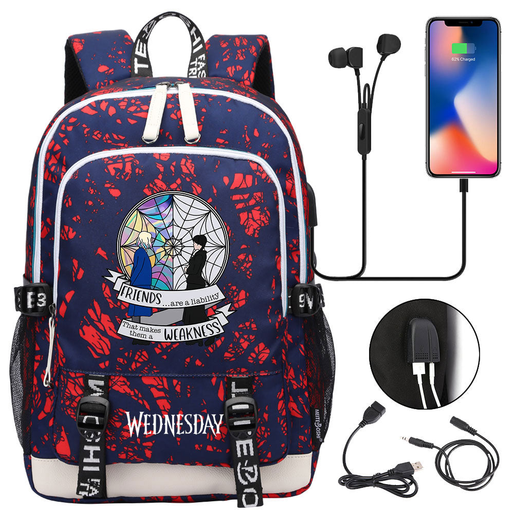 Wednesday Addams  USB Charging Backpack School Note Book Laptop Travel Bags