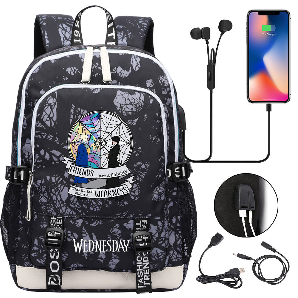 Wednesday Addams  USB Charging Backpack School Note Book Laptop Travel Bags