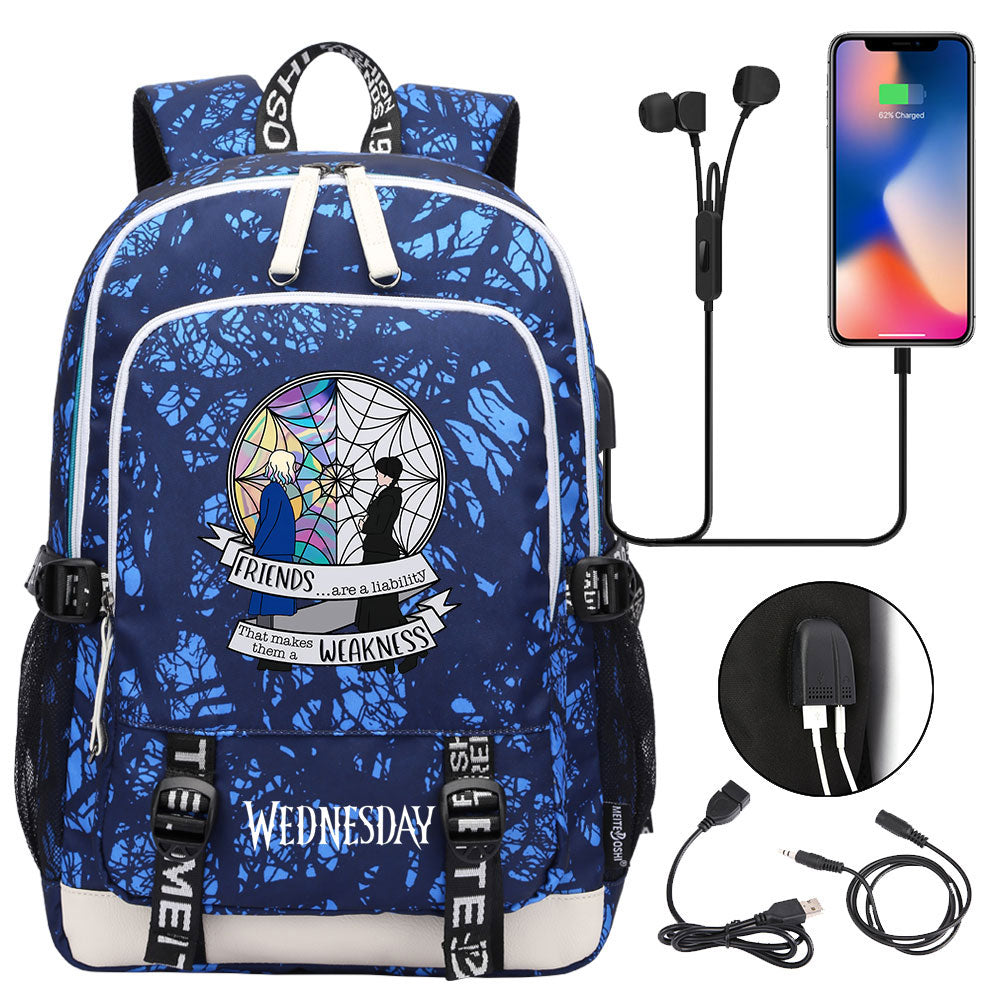 Wednesday Addams  USB Charging Backpack School Note Book Laptop Travel Bags