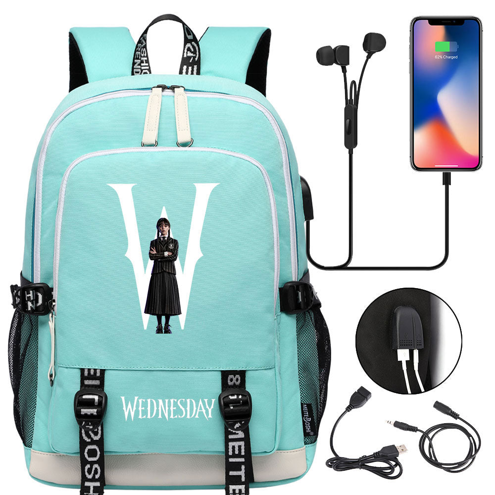 Wednesday Addams  USB Charging Backpack School Note Book Laptop Travel Bags