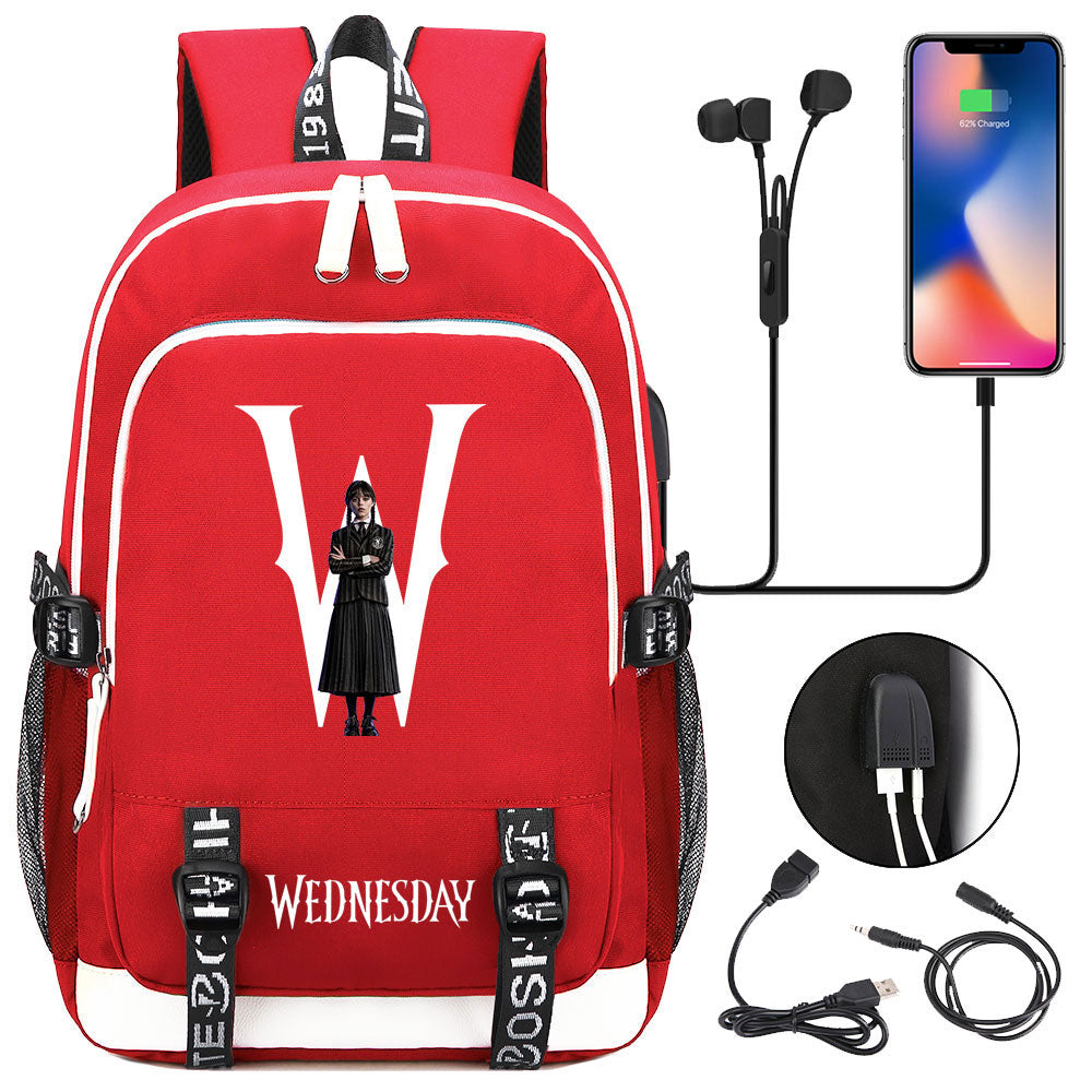 Wednesday Addams  USB Charging Backpack School Note Book Laptop Travel Bags