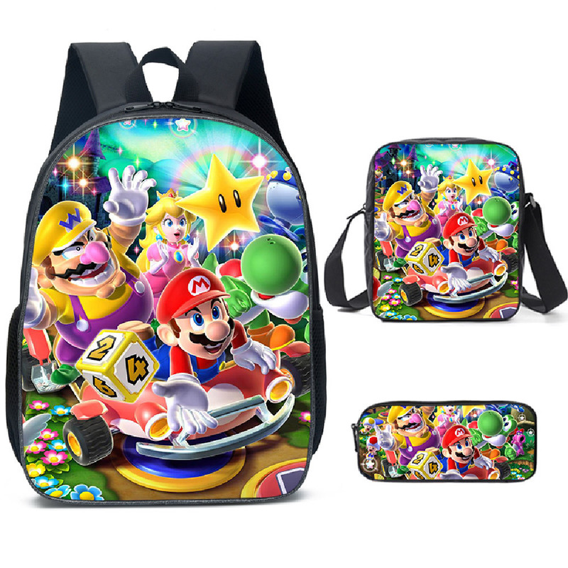 Super Mario Schoolbag Backpack Lunch Bag Pencil Case Set Gift for Kids Students