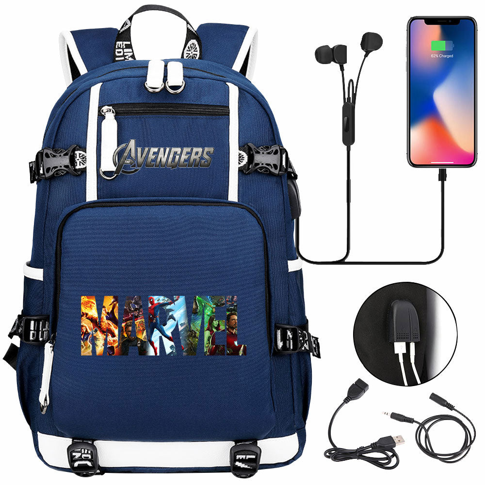 Avengers Superhero USB Charging Backpack School NoteBook Laptop Travel Bags