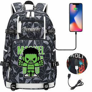 Avengers Superhero Iron Man Captain America Spiderman Hulk Thor Thanos USB Charging Backpack School NoteBook Laptop Travel Bags