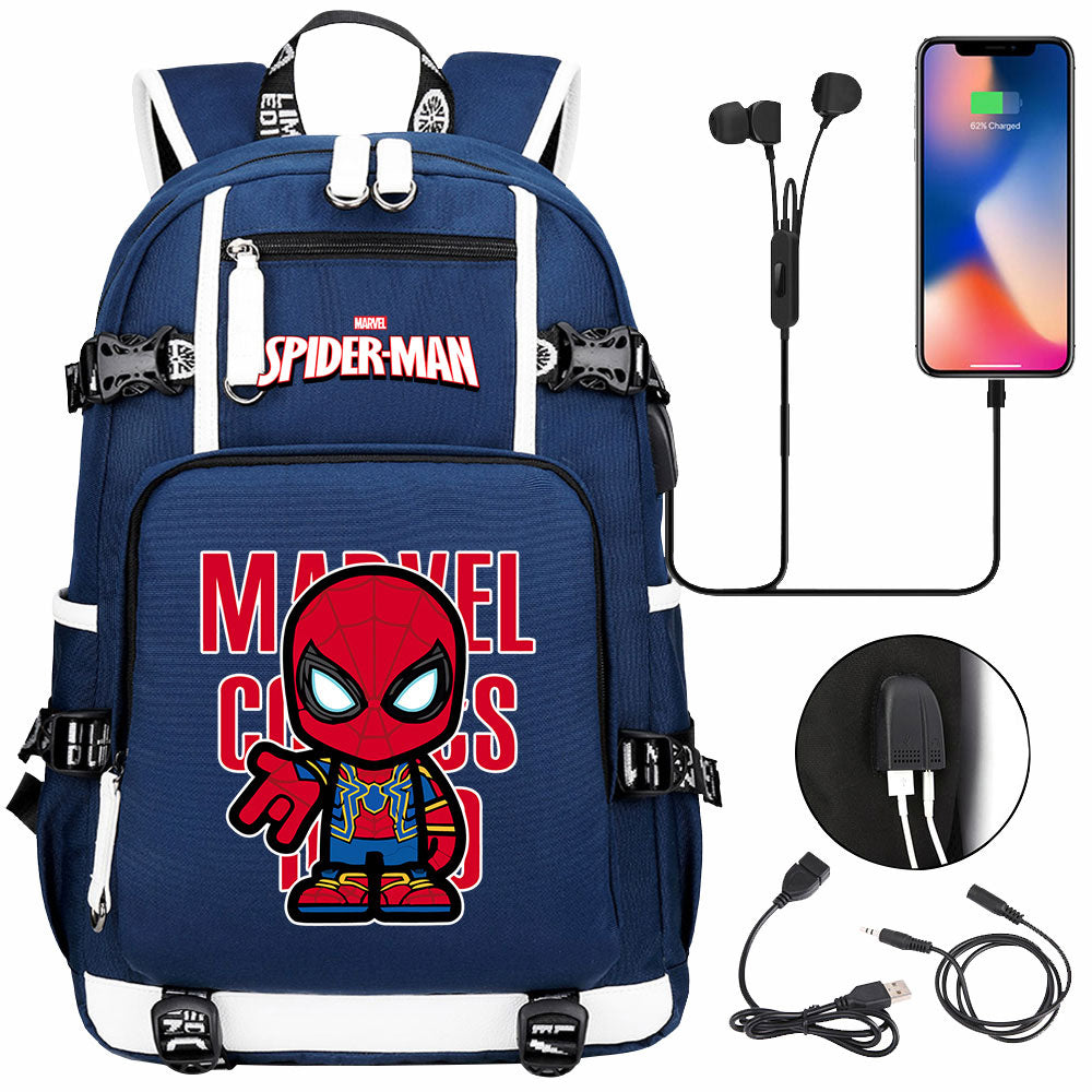 Spiderman Gwen Miles Morales  USB Charging Backpack School NoteBook Laptop Travel Bags