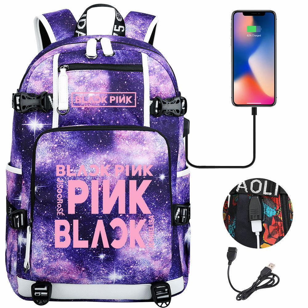Kpop Blackpink USB Charging Backpack School NoteBook Laptop Travel Bags