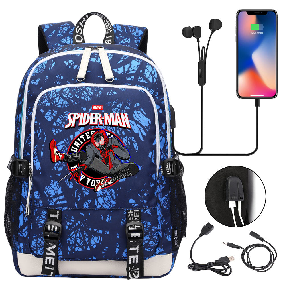 Spiderman Into the Spider Verse Miles Morales  USB Charging Backpack School Note Book Laptop Travel Bags
