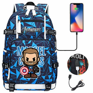 Avengers Superhero Iron Man Captain America Spiderman Hulk Thor Thanos USB Charging Backpack School NoteBook Laptop Travel Bags